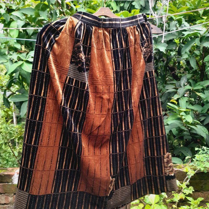 Velvet Mid- Skirt (Deep Golden And Black Color)
