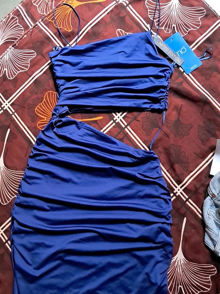 Blue Bodycon Onepiece  With Slit