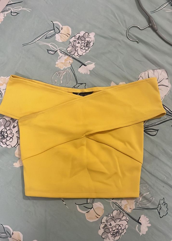 Yellow Off-Shoulder Crop Top
