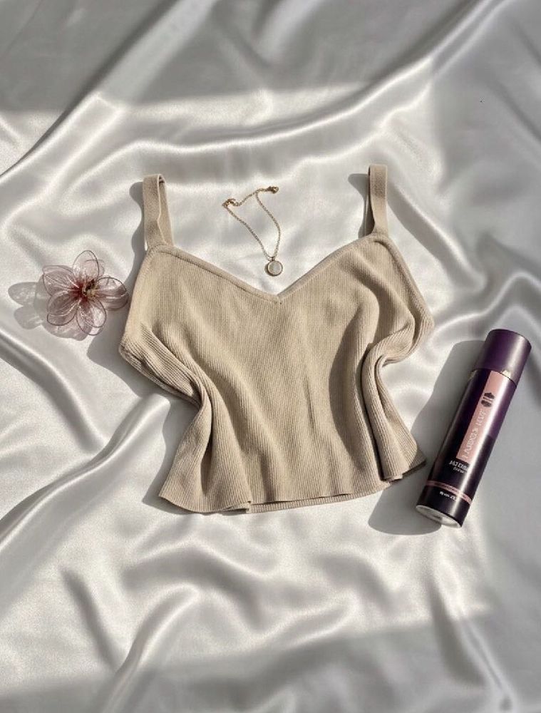 Chic Beige Knit Camisole Top
