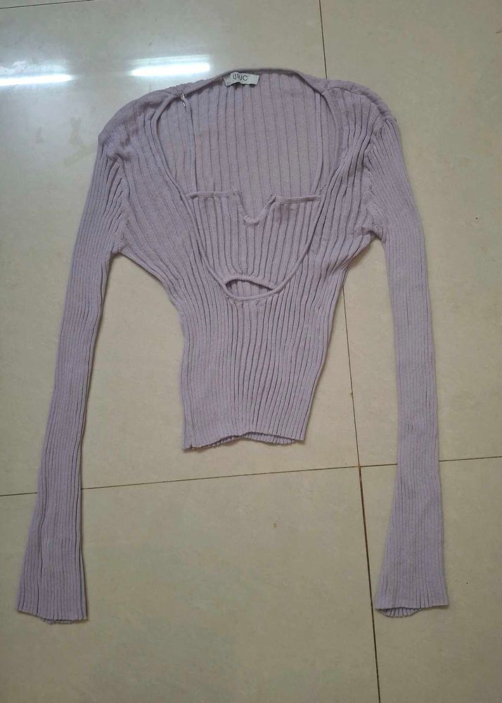 Cutout Ribbed Knit Long Sleeve Top