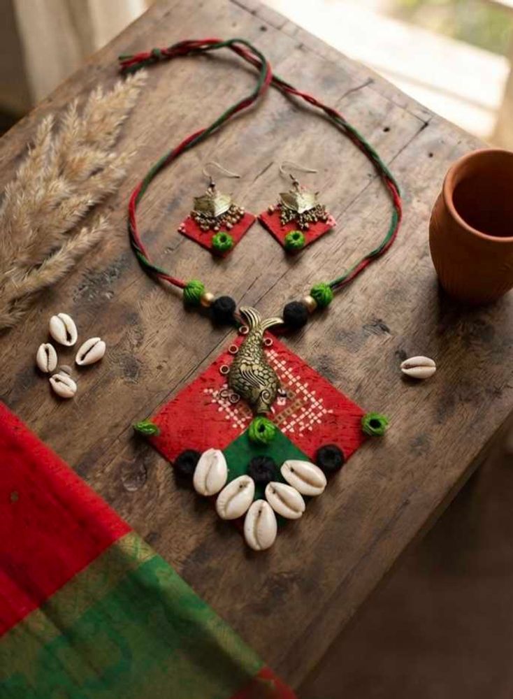 Boho Fish Pendant Necklace &amp; Earrings Set