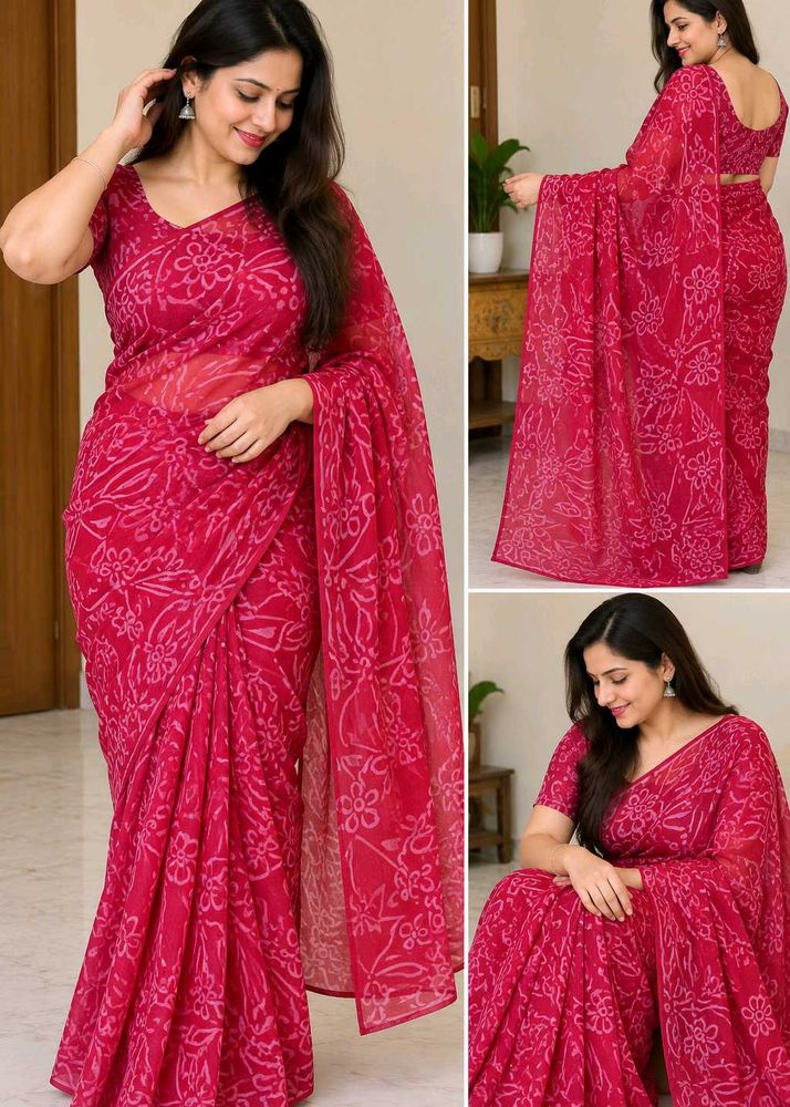 Beautiful Pink Floral Print Saree
