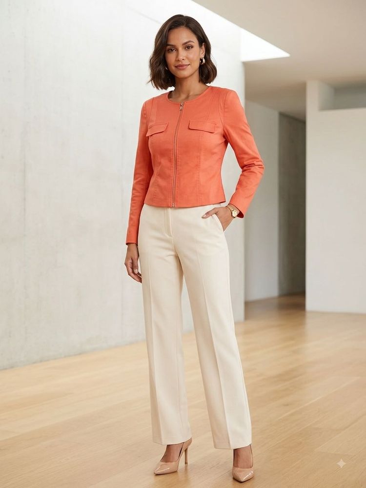 Orange Cropped Zip-Up Jacket