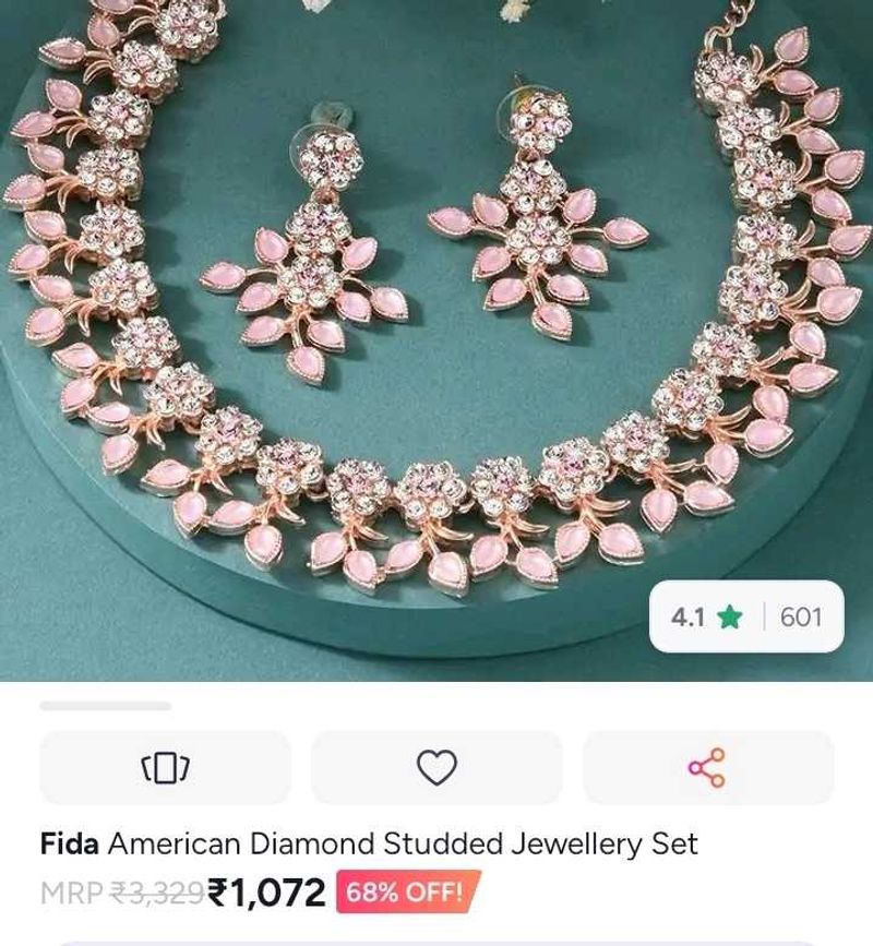 American Diamond Pink Studded Jewellery Set