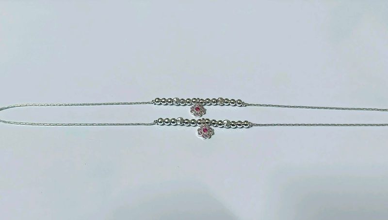 pure silver Anklets with Pink Flower Charm