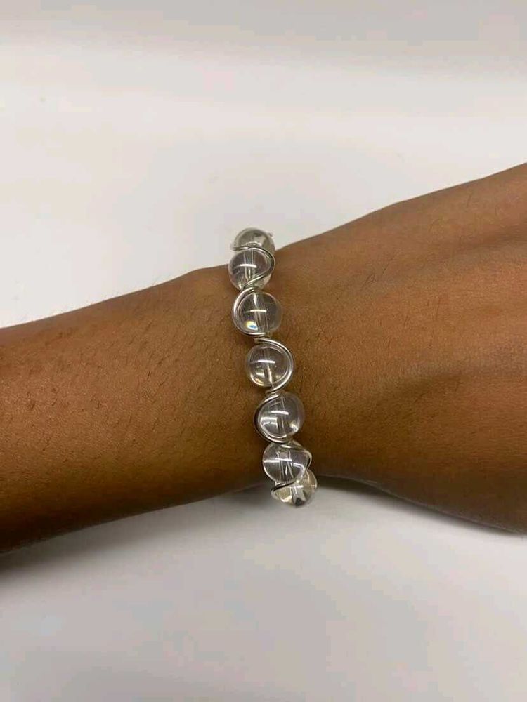 Handmade Clear Bead &amp; Silver Wire Bracelet