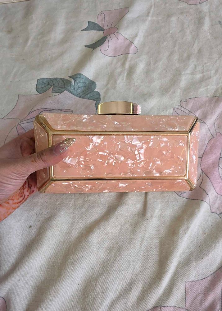 Chic Peach Marble Clutch Bag