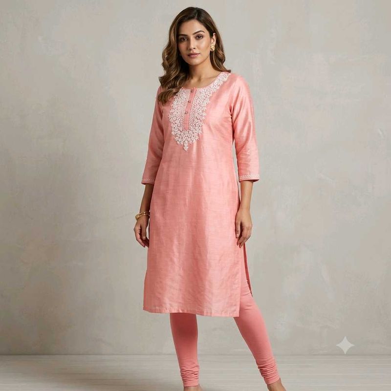 Elegant Pink Kurta Set with Embroidery