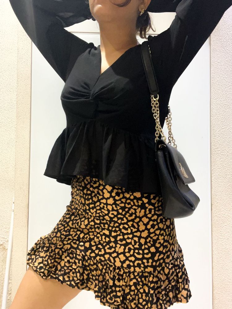 Stylish Black Peplum Top and skirt co-ord set