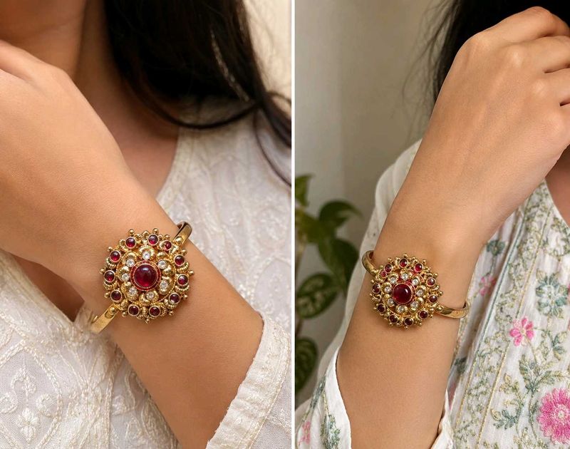 Traditional Antique Gold Stone Kada Bracelet |