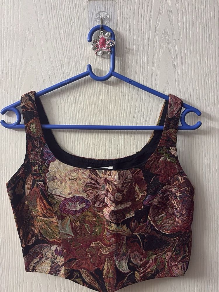 Embroidered Jacquard Corset Top