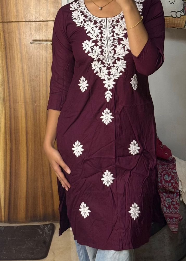 Maroon Kurta with White Embroidery