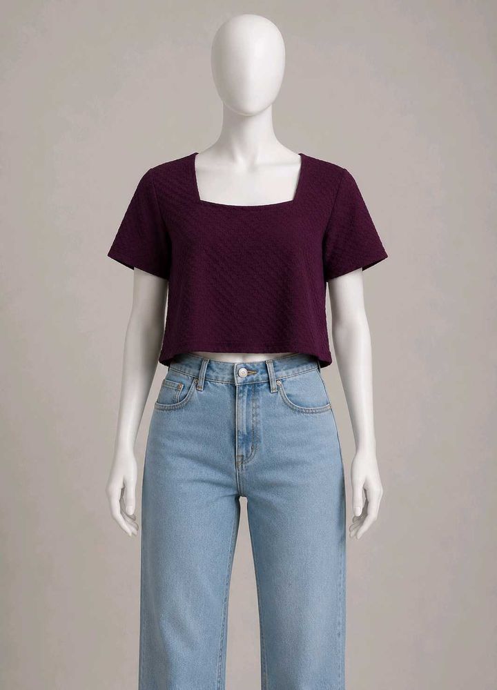 Burgundy Square Neck Crop Top