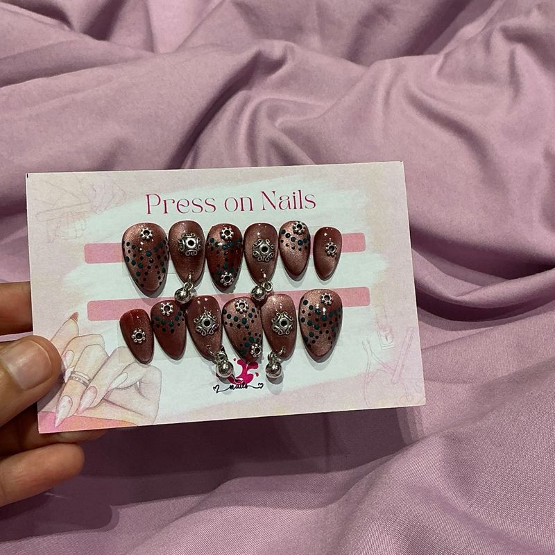 Navratri Cat eye press on nails,Gothic Druzy Pres