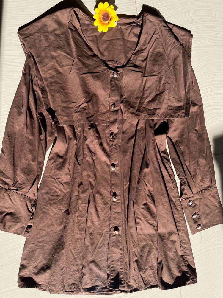 Brown Button-Up Midi Dress