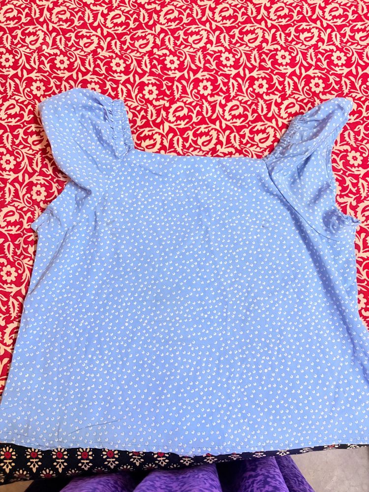 Light Blue Ditsy Print Top
