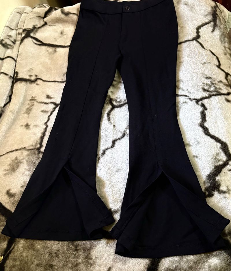 Trendy Black Flare Pants with Slits