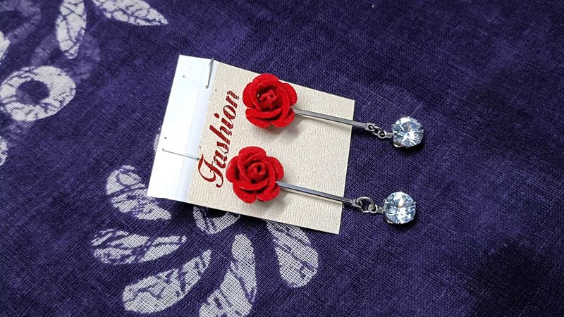 Elegant Rose &amp; Crystal Drop Earrings