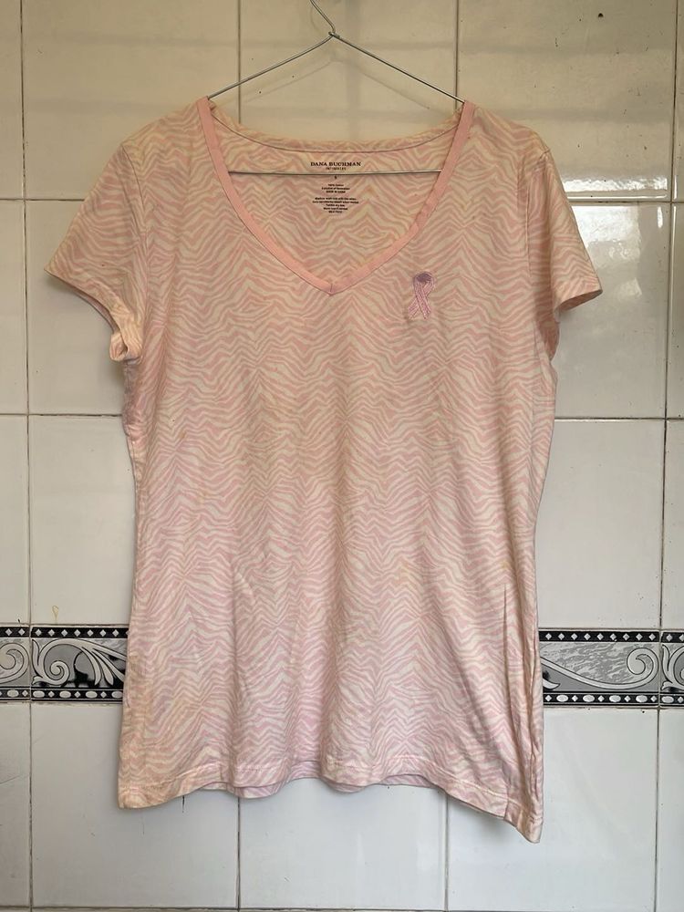 Pink Zebra Print V-Neck Tee