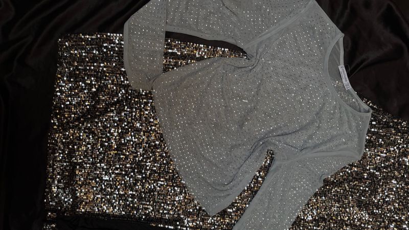 Sparkling Grey Mesh Top