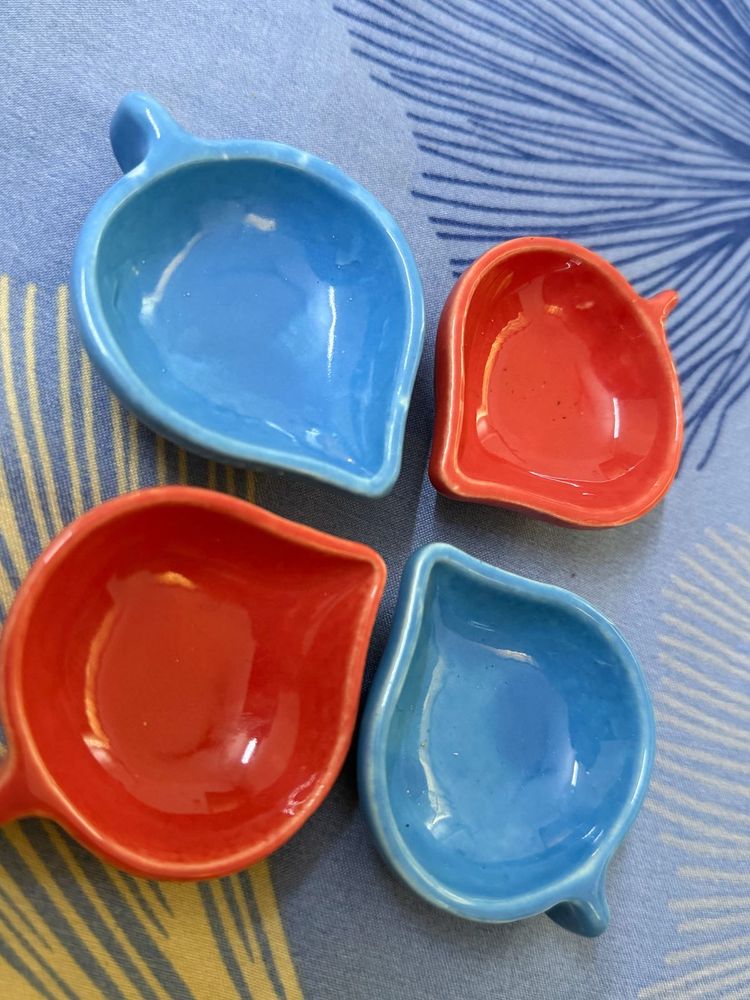 Set of 4 colourful ceramic diyas 🪔❤️💙