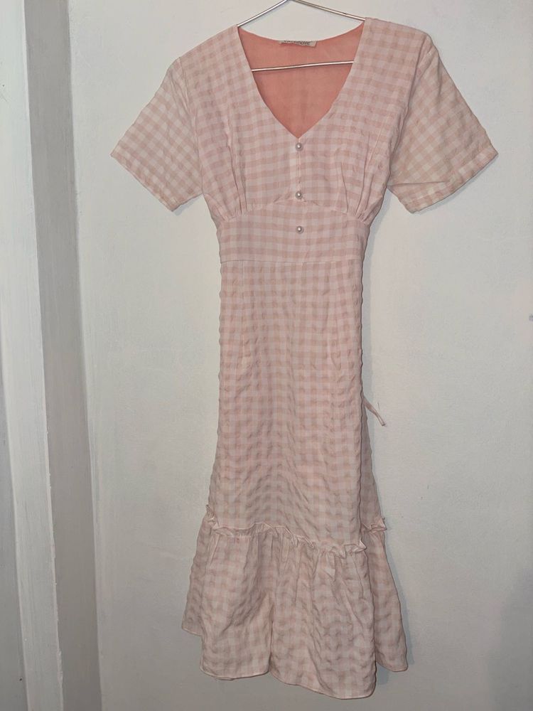 Light Pink Gingham Midi Dress