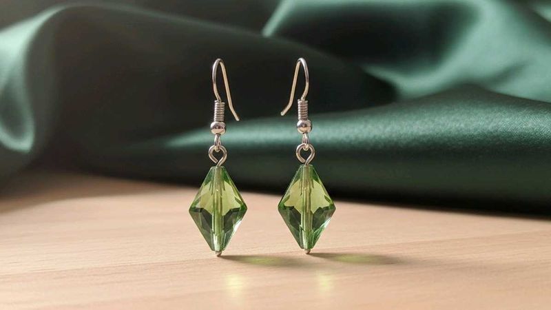 Green Crystal Diamond Shape Earrings