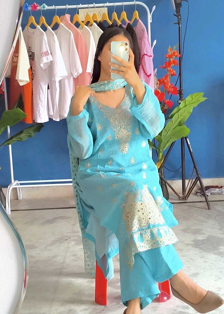 sky Blue kamiz duppta trouser sets