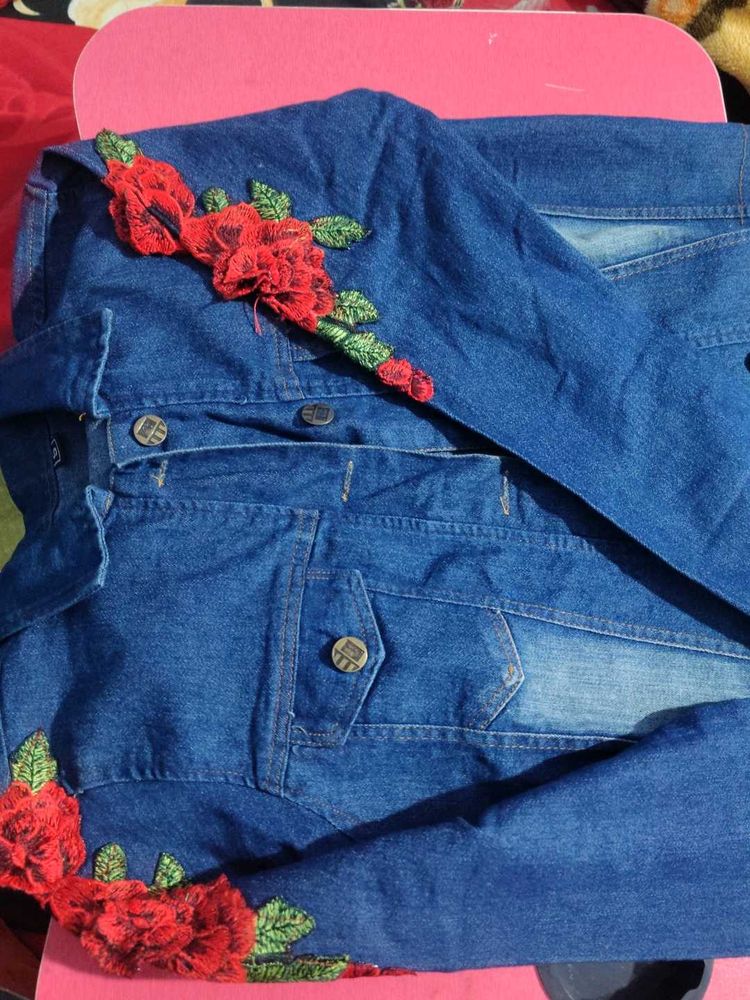 Denim Jacket with Floral Embroidery