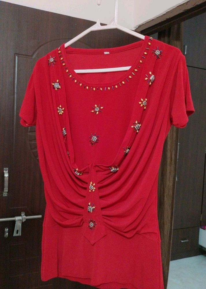 Red Embellished Top