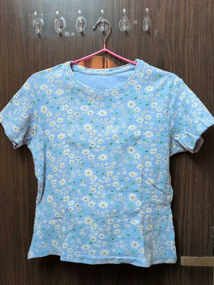 Light Blue Floral Print Top
