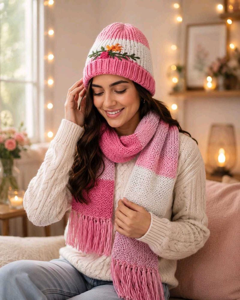 Knit Beanie and Scarf Set