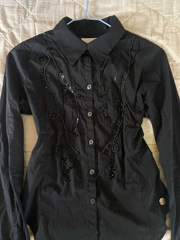 Y2K Diesel Elegant Black Beaded Button-Up Shirt