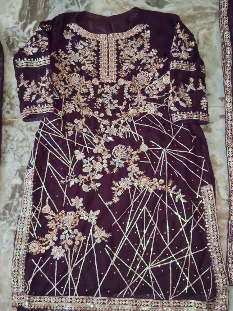 Elegant Purple Embroidered Suit