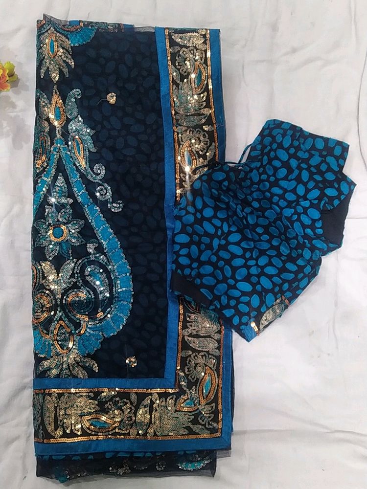 Black N Cyan Blue Party Wear Saree