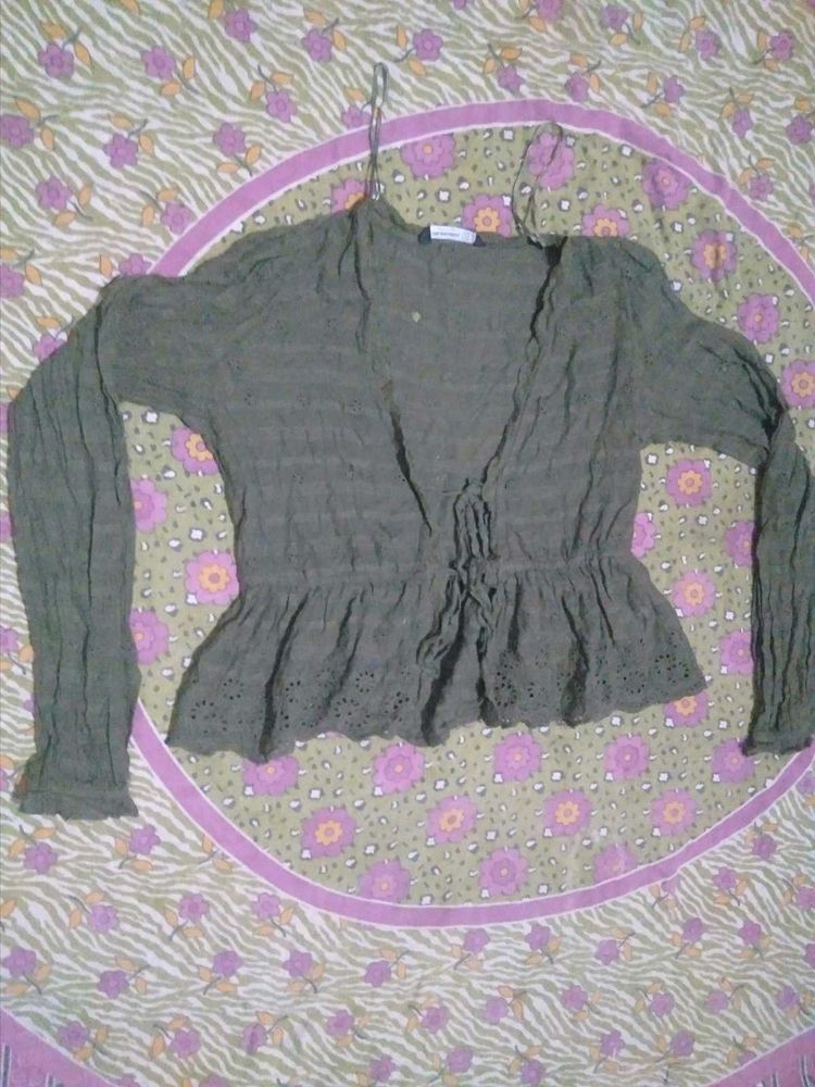Chic Olive Green Peplum Top