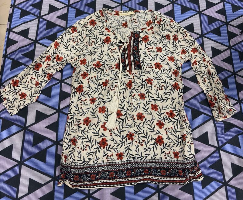 Boho Floral Print Tunic Top
