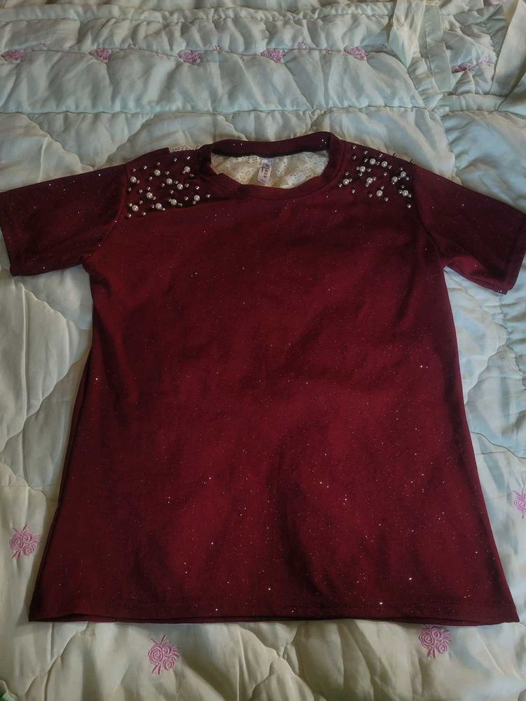 Burgundy Embellished Tee