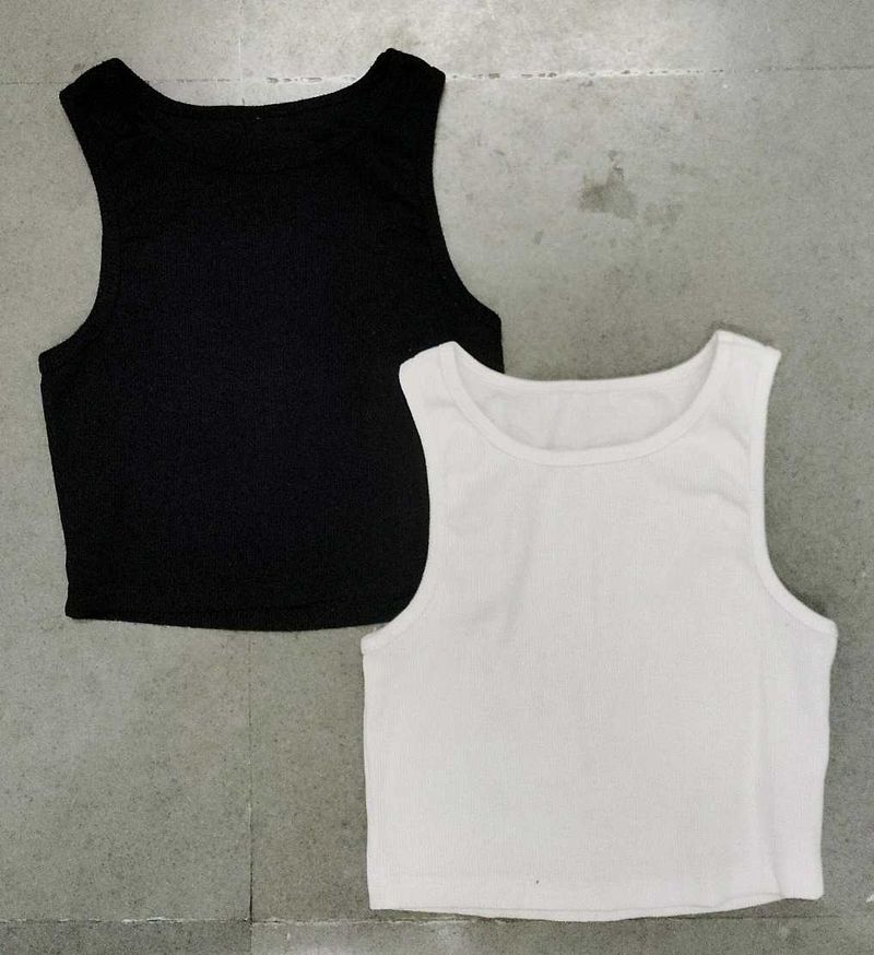 Basic Black &amp; White Ribbed Crop Top Set