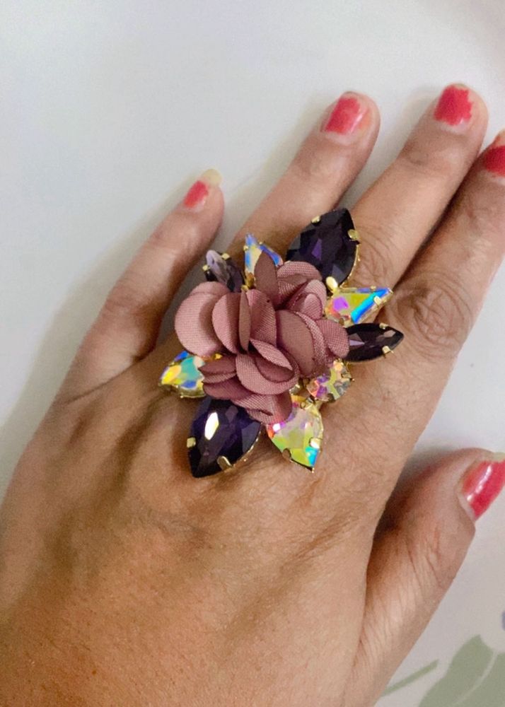 Statement Floral Ring with Crystals