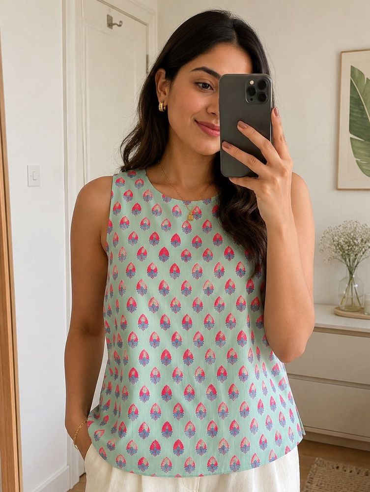 Floral Sleeveless short Kurta