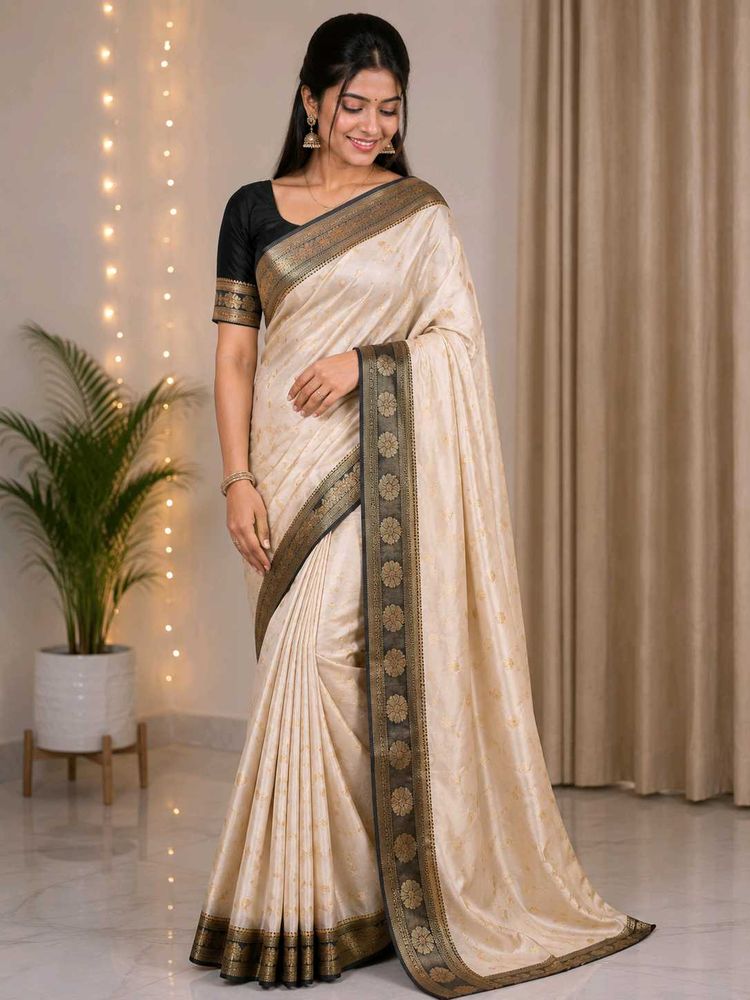 Elegant Cream &amp; Black Saree