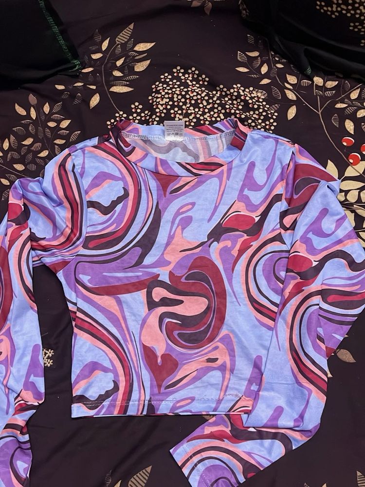 Abstract Swirl Print Long Sleeve Top