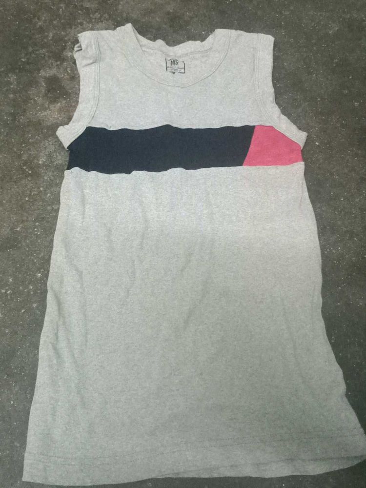 Grey Sleeveless Top with Stripe Detail