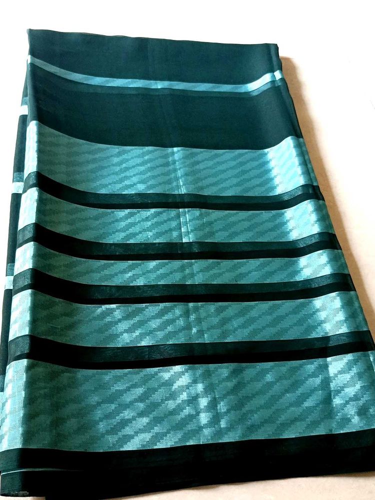 Elegant Teal &amp; Black Striped Saree