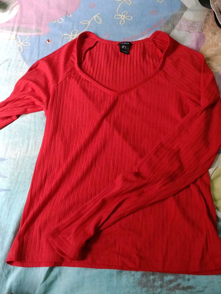 V-Neck Ribbed Long Sleeve Top