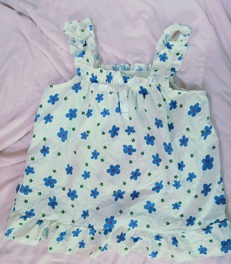 Blue Floral Ruffle Tank Top