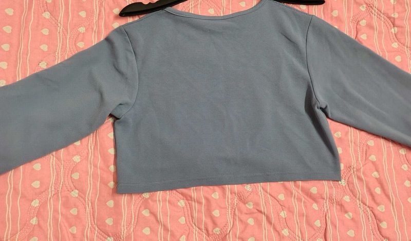 Blue Long Sleeve oversized Crop Top