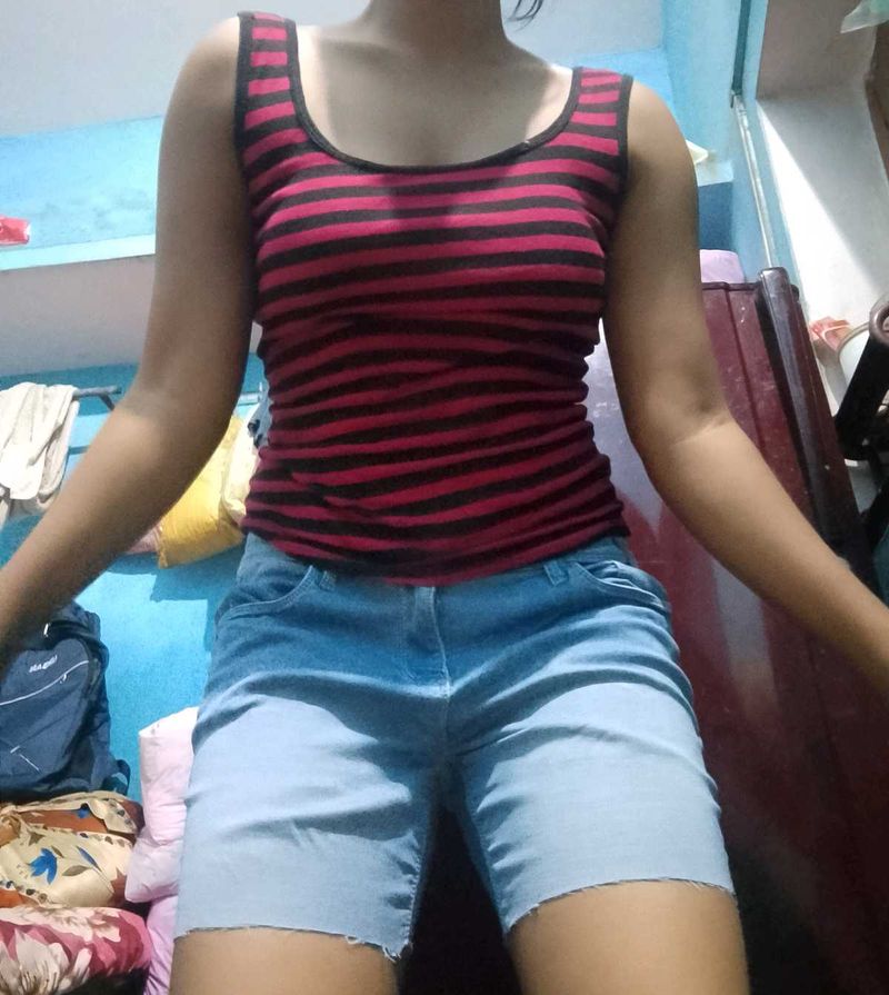 Casual Striped Tank Top &amp; Denim Shorts